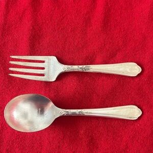 Antique Nursery Brand Silverplate A1 Baby Spoon and Fork